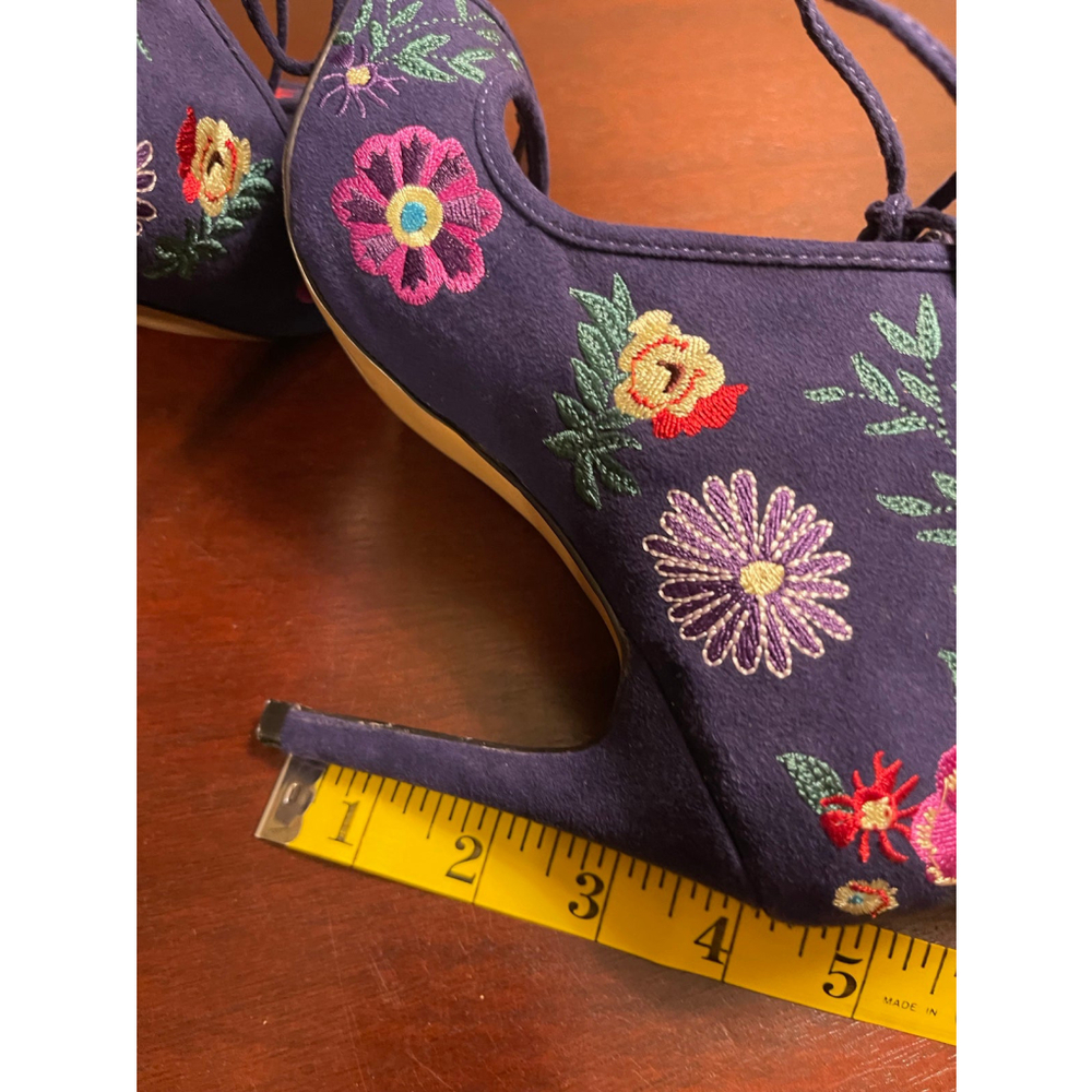 Betsey Johnson Caira Embroidered Floral Navy Blue Peep-Toe Booties-High Heels - Picture 3 of 4